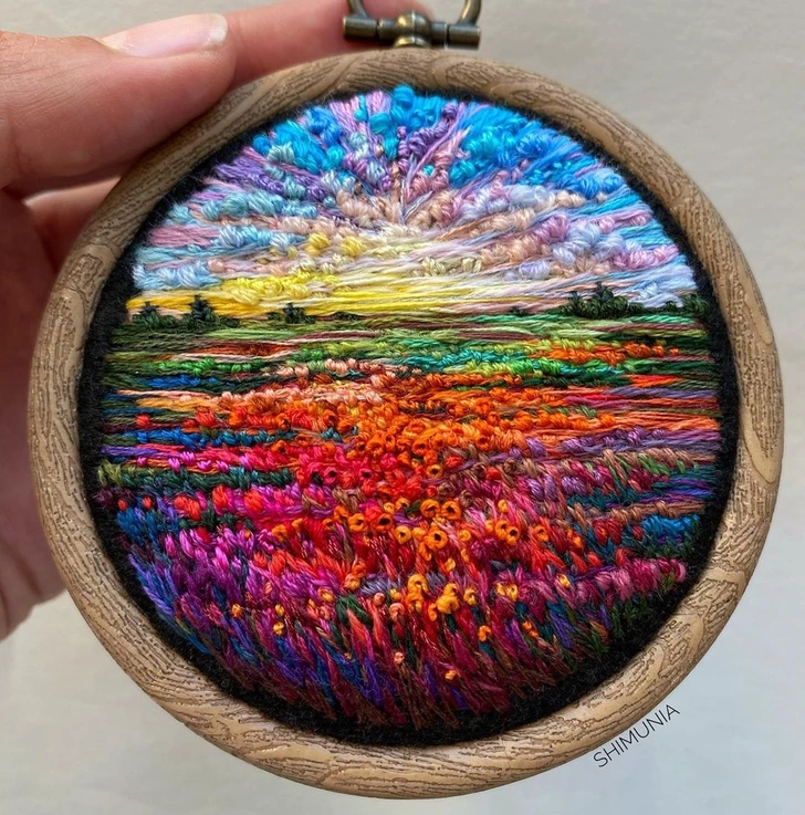 An Artist Creates Colorful Embroideries That Look Like Landscape Art